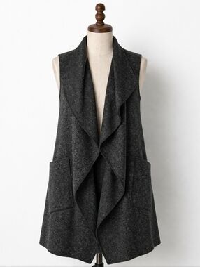 Janska Charcoal Cascade Vest Open Front Drape Pockets Made In USA Womens S M